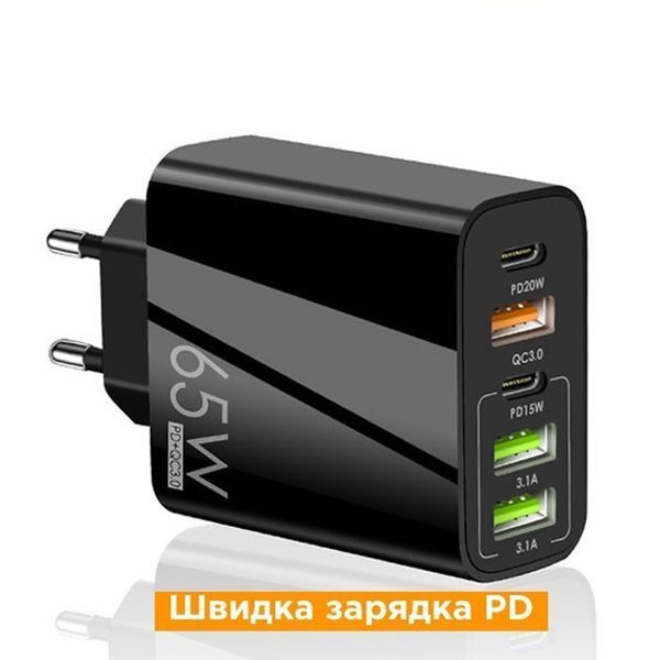 Зарядное устройство 65W PD+QC &ndash; Быстрая зарядка для смартфонов, планшетов и ноутбуков черная 1801329 фото