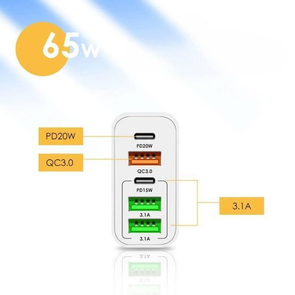 Зарядний пристрій 65W PD+QC &ndash; Швидка зарядка для смартфонів, планшетів та ноутбуків білий 1801330 фото