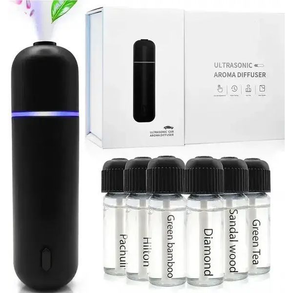 Автомобільний акумуляторний аромадифузор Ultrasonic Car Aroma Diffuser та 6 ароматів чорний 1801415 фото