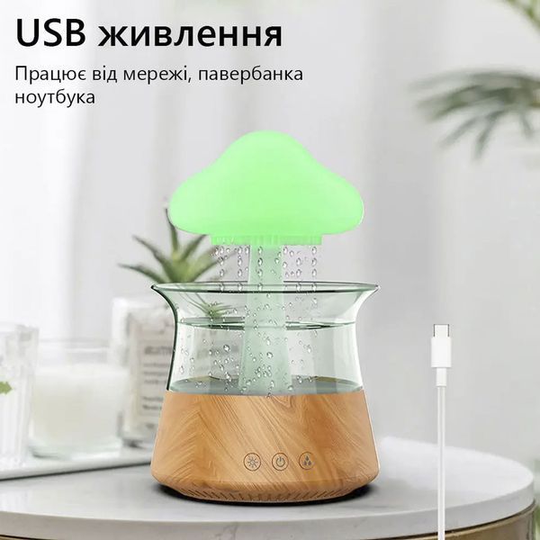 Увлажнитель воздуха гриб с эфектом дождя Rainforest, аромадиффузор с подсветкой Светлое дерево 1801248 фото