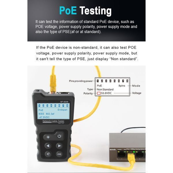 Мережний тестер кабелю NF-8209 (Network Cable Tester) 1801445 фото