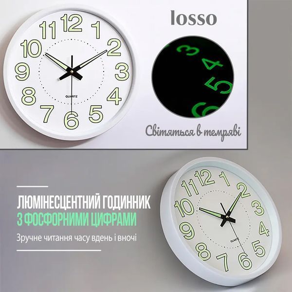 Часы настенные светящиеся круглые кварцевые тихие Белые (белый ободок) 1801311 фото